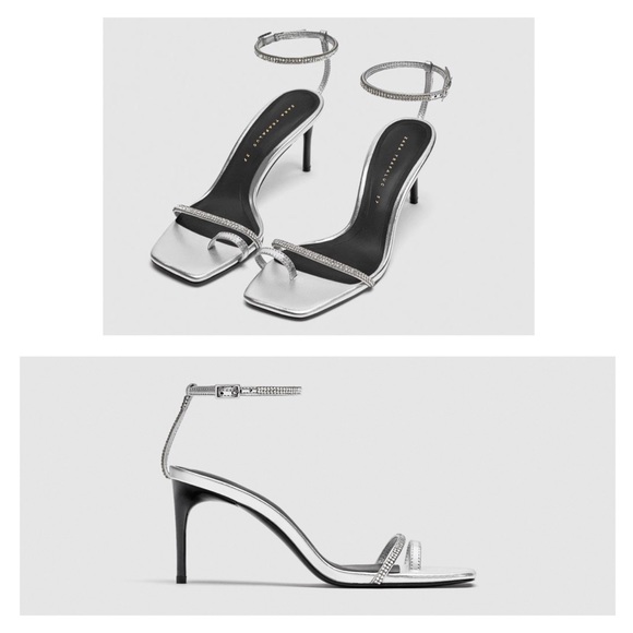 Zara Shoes - SALE ZARA Silver Square Toe Shiny Rhinestone Heel